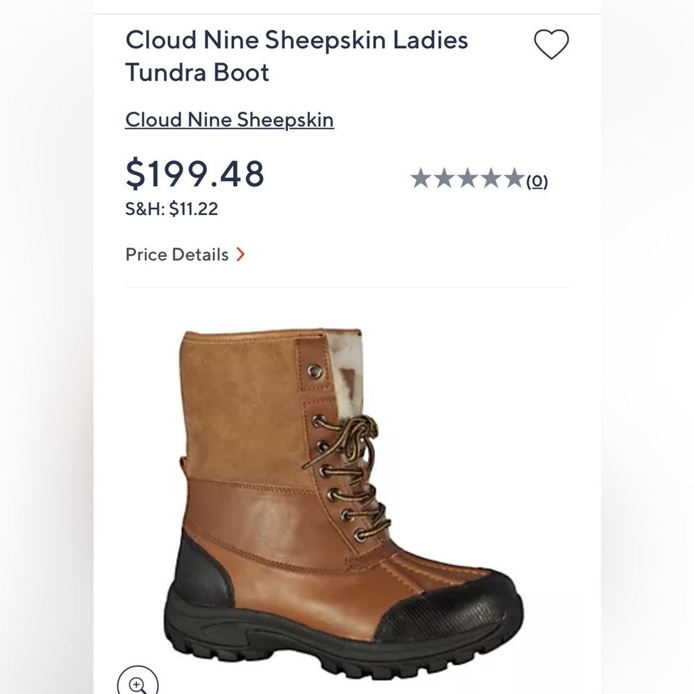 CLOUD NINE ladies sheepskin tundra boot in chestnut $199 size 9